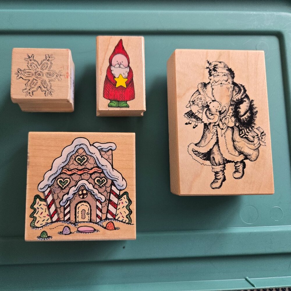 Set of 4 Christmas wooden stamps